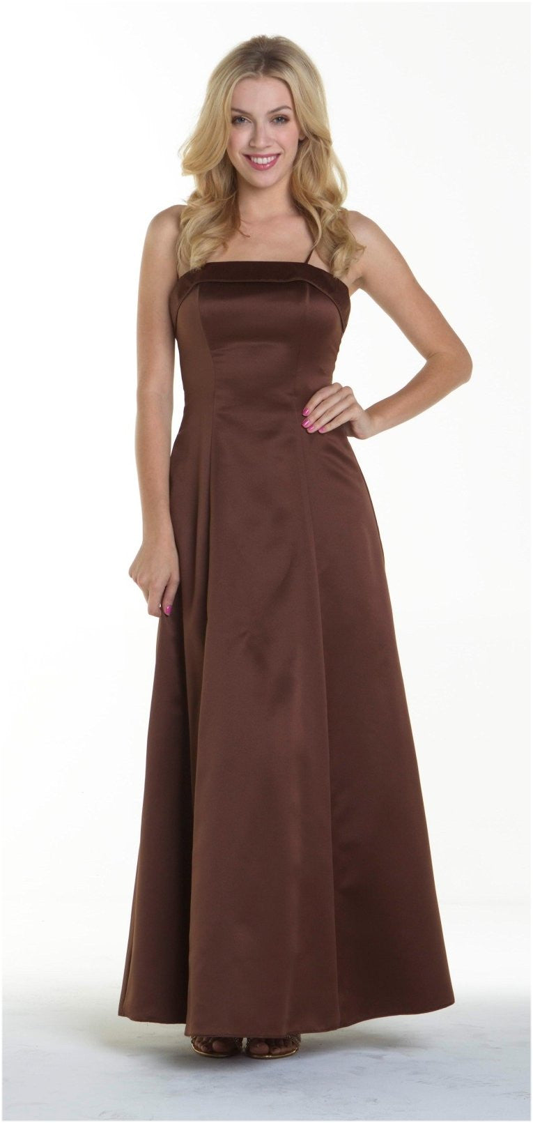 CLEARANCE - Bridesmaid Dress Poly Satin Spaghetti Strap A Line Gown (Size Small) by DiscountDressShop