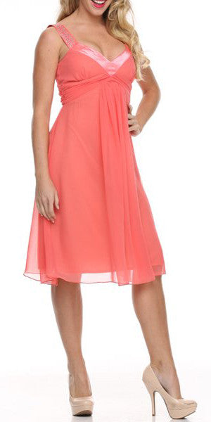 CLEARANCE - Juliet 732 Chiffon Dress Knee Length Rhinestones Straps Gown (Size L) by DiscountDressShop