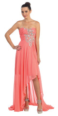 CLEARANCE - High Low Strapless A Line Ruched Bodice Prom Dress (Size 2XL) by DiscountDressShop