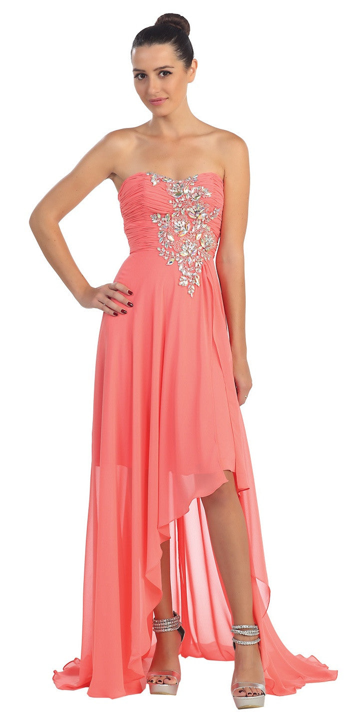 CLEARANCE - High Low Strapless A Line Ruched Bodice Prom Dress (Size 2XL) by DiscountDressShop