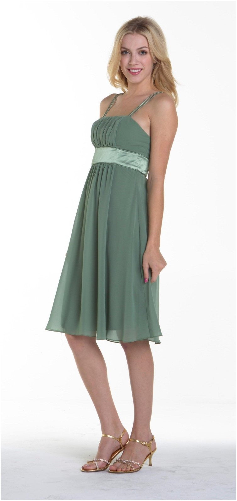 CLEARANCE - Knee Length Spaghetti Strap Chiffon Dress (Size Medium) by DiscountDressShop