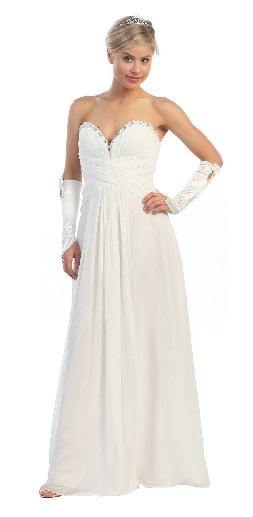 CLEARANCE - Juliet 1118 Long Dress Strapless Beading Sweetheart Chiffon Gown (Size L) by DiscountDressShop