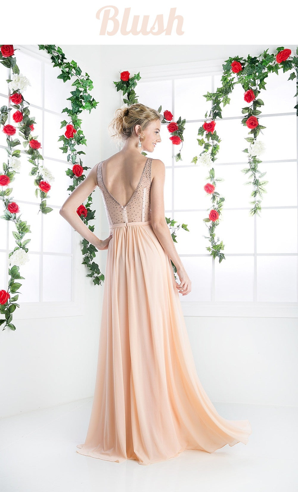 Cinderella Divine 5061 Sheer Beaded Strap Flowy Evening Dress by DiscountDressShop
