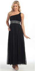 CLEARANCE - Celavie 2095L Long Black One Shoulder Gown Chiffon Empire (Size M) by DiscountDressShop