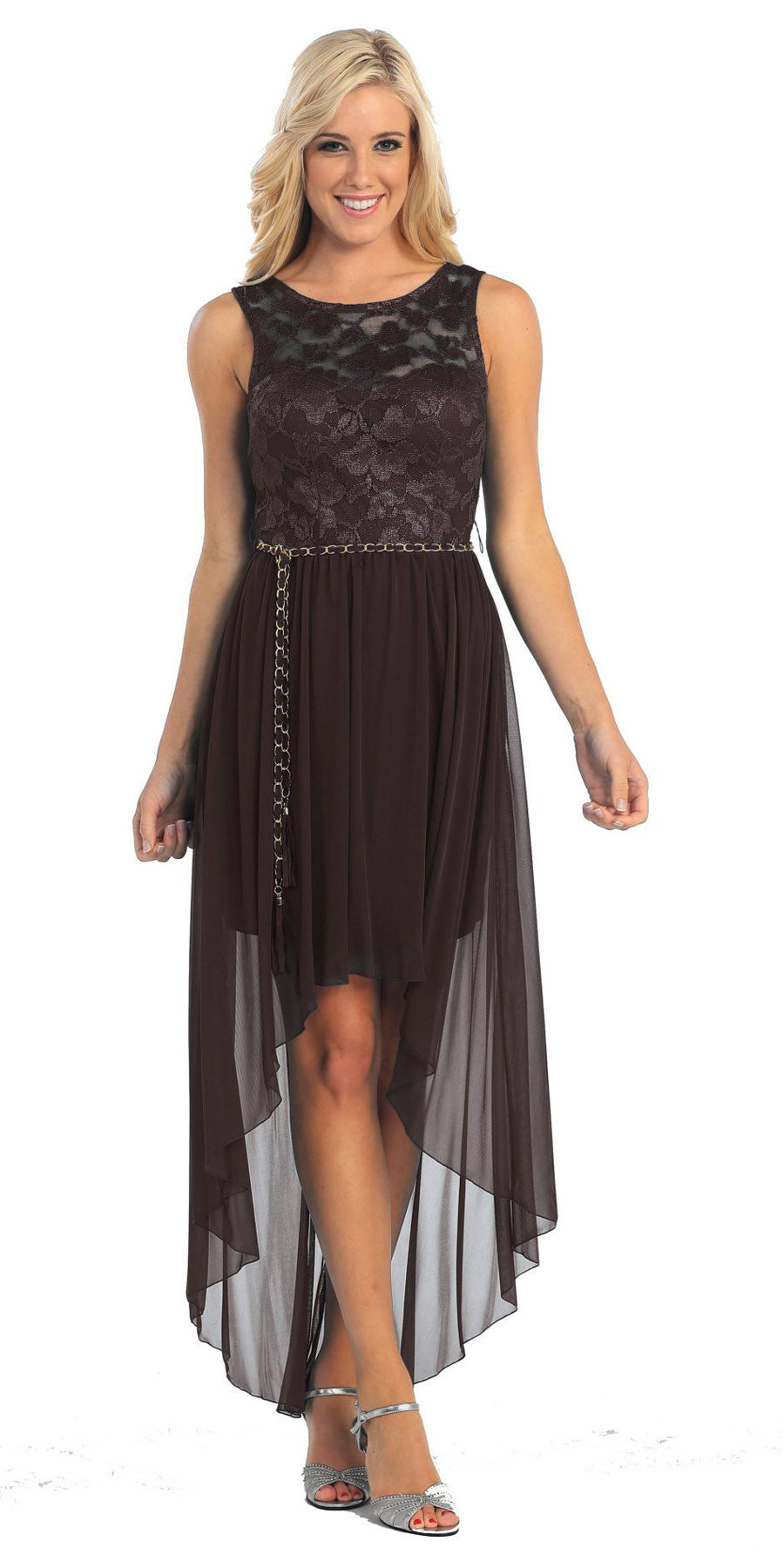 CLEARANCE - Celavie 2387 High Low Black Dress Lace Top (Size 2XL) by DiscountDressShop