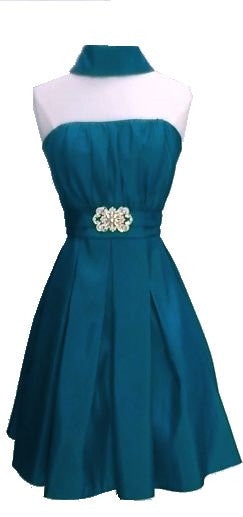 CLEARANCE - Cinderella Divine 5039 Knee Length Teal A-Line Dress (Size M) by DiscountDressShop