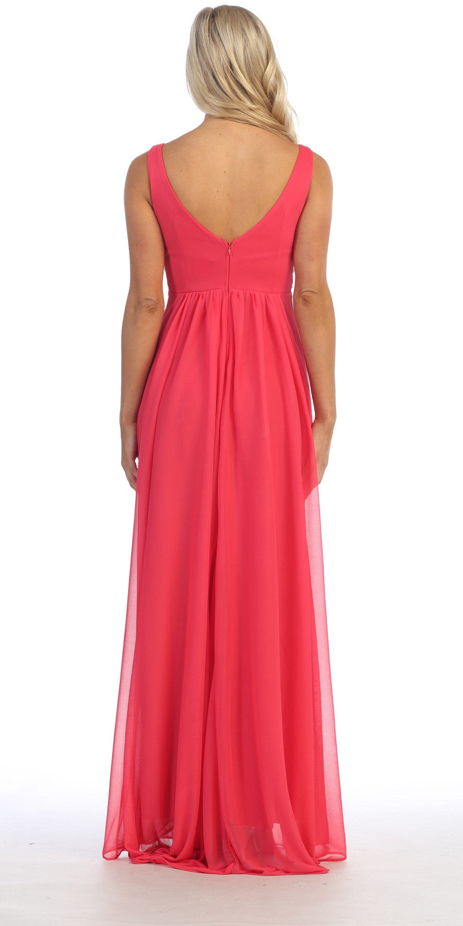 CLEARANCE - Celavie 7003 V-Neck Empire Dress Chiffon A-Line (Size S) by DiscountDressShop