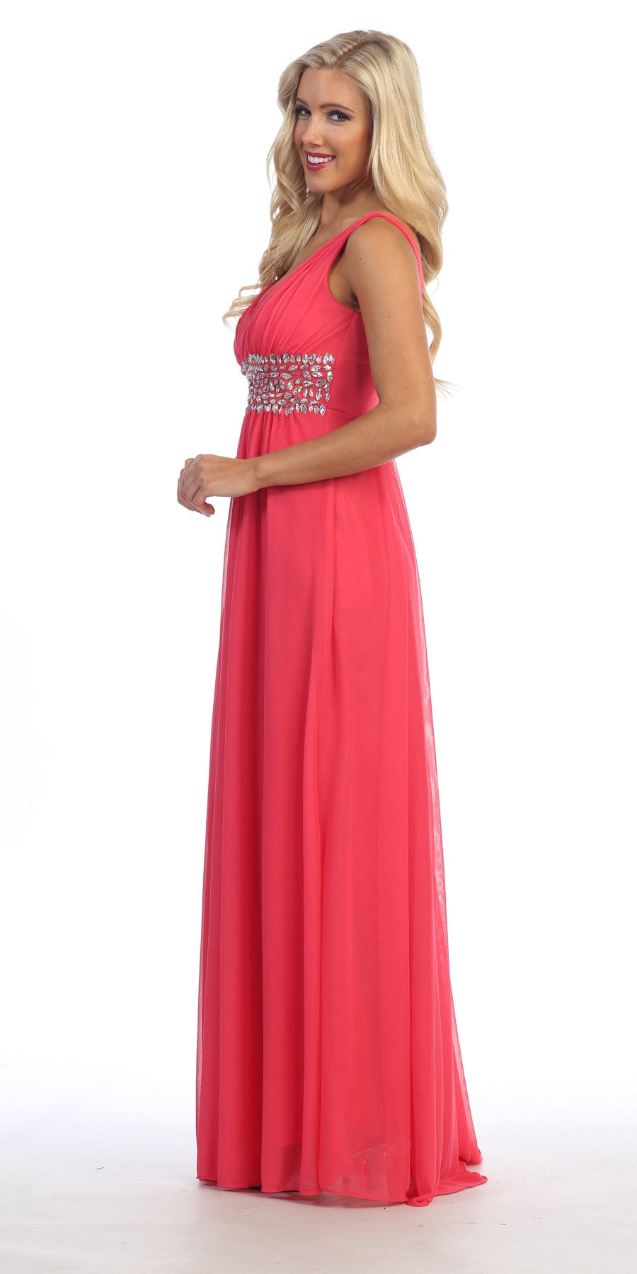 CLEARANCE - Celavie 7003 V-Neck Empire Dress Chiffon A-Line (Size S) by DiscountDressShop