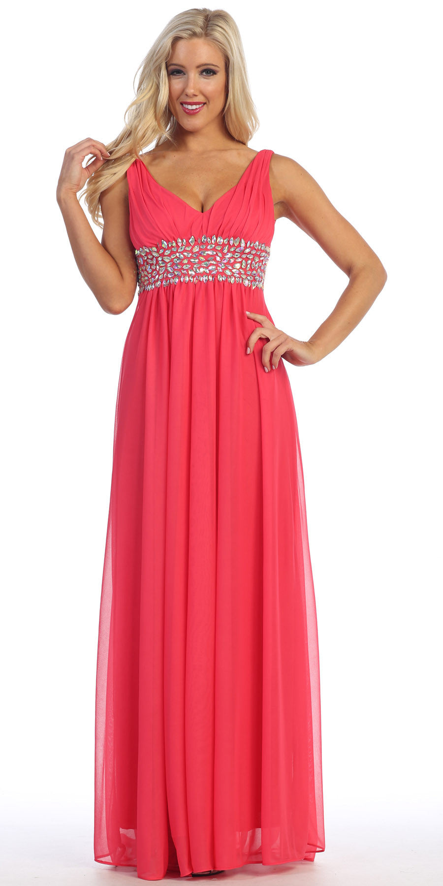 CLEARANCE - Celavie 7003 V-Neck Empire Dress Chiffon A-Line (Size S) by DiscountDressShop