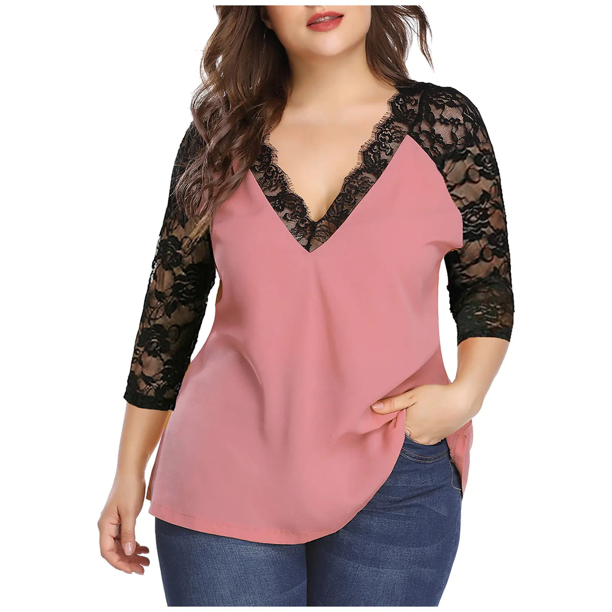 Plus Size Lace Blouse for Women - Casual Long Sleeve Top by Trendy Attic Store01