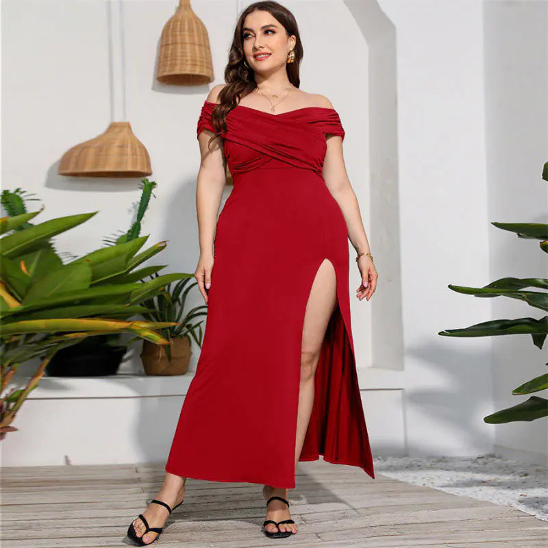Elegant Plus Size High Waist Split Dress for Women by Trendy Attic Store01