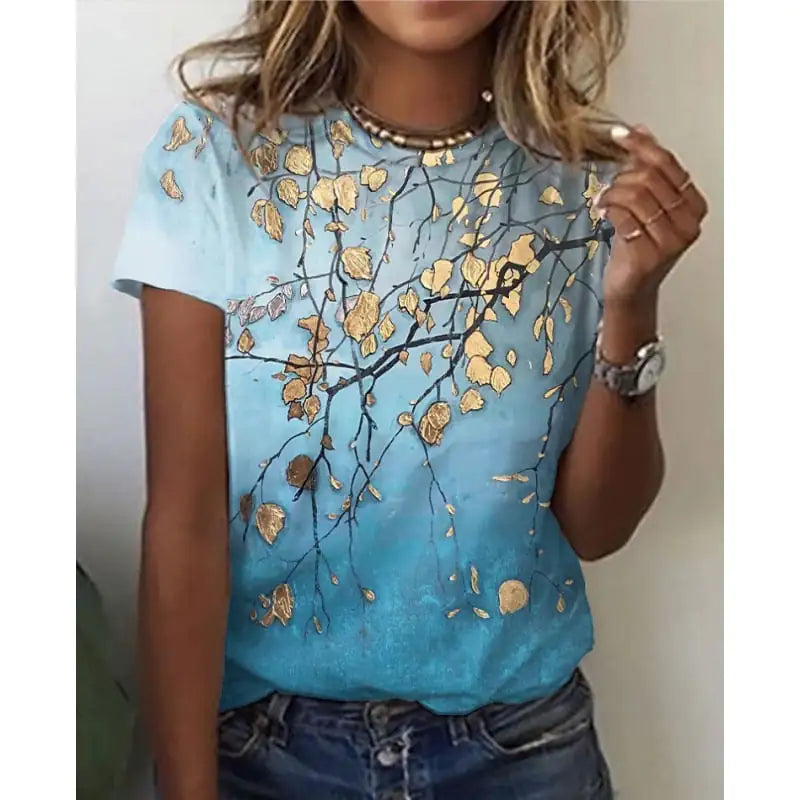 Floral 3D Digital Print Short Sleeve Women's T-Shirt by Trendy Attic Store01