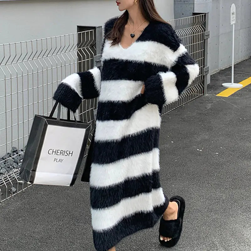 Striped Long Knitted Dress for Women by Trendy Attic Store01