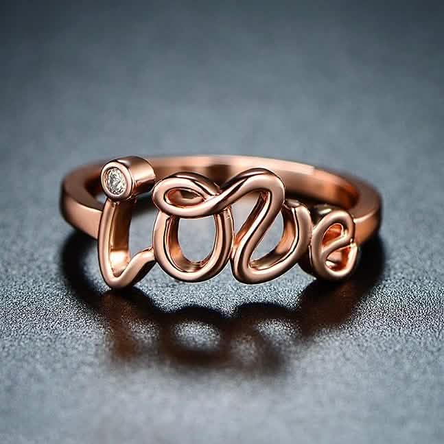 Rose Gold Plated Cubic Zirconia Love Ring - Assorted Sizes by DailySale